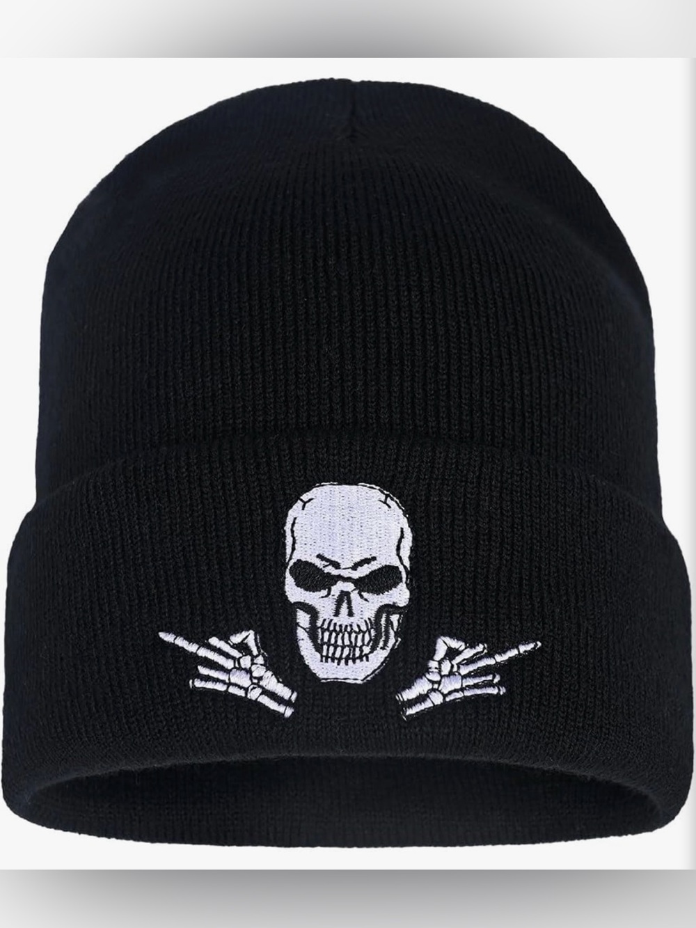 Embroidered Skeleton Beanie Hat Winter Stretch Knit Skull Cap for Men Women